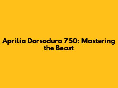 Aprilia Dorsoduro 750: Mastering the Beast